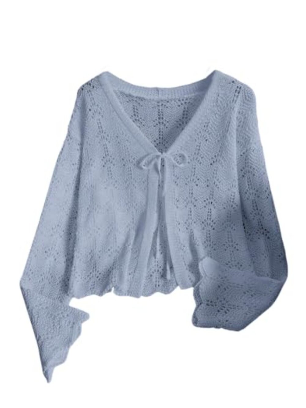 Women's Lightweight Crochet Cardigan Tie Front Flare Sleeve Knit Sweater
